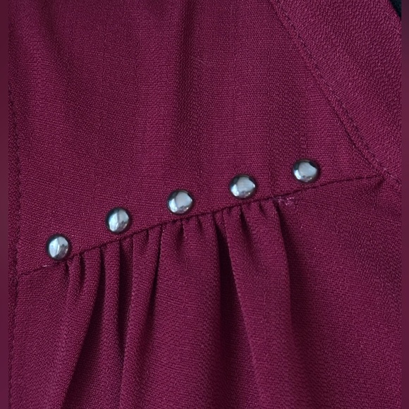 Fortune Ivy Women’s Medium Sleeveless V Neck Top Burgundy Maroon Mixed Fabric - Picture 3 of 5